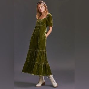 NWOT Anthropologie Green Velvet Dress Size 14